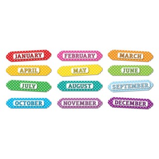 Ashley Productions® Magnetic Die-Cut Timesavers & Labels, Months of the Year, White Polka Dots On Assorted Colors, 12 Pieces