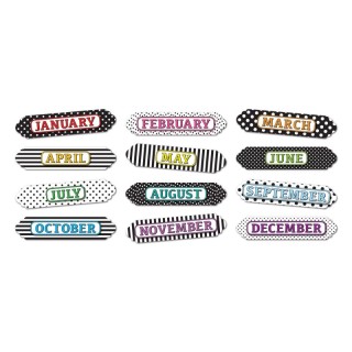 Ashley Productions® Magnetic Die-Cut Timesavers & Labels, Months of the Year, Black and White Assorted Patterns, 12 Pieces