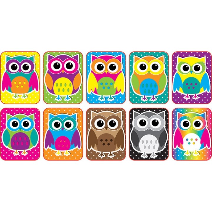 Ashley Productions® Non-Magnetic Mini Whiteboard Erasers, Color Owls, Pack of 10