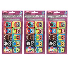 Ashley Productions® Non-Magnetic Mini Whiteboard Erasers, Color Owls, 10 Per Pack, 3 Packs