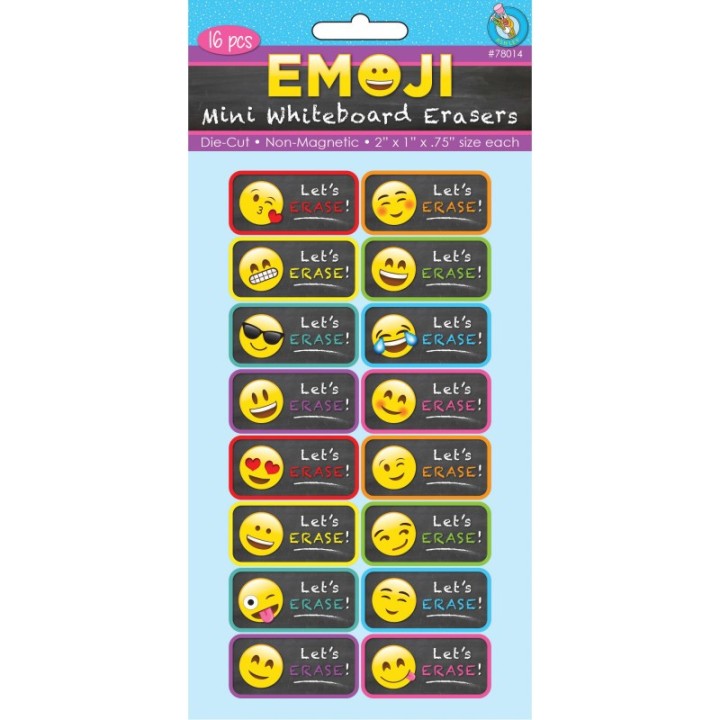 Ashley Productions® Non-Magnetic Mini Whiteboard Erasers, Emotions Icons, Pack of 16