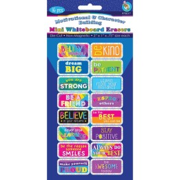 Ashley Productions® Non-Magnetic Mini Whiteboard Erasers, Motivational/Character Building, Pack of 16