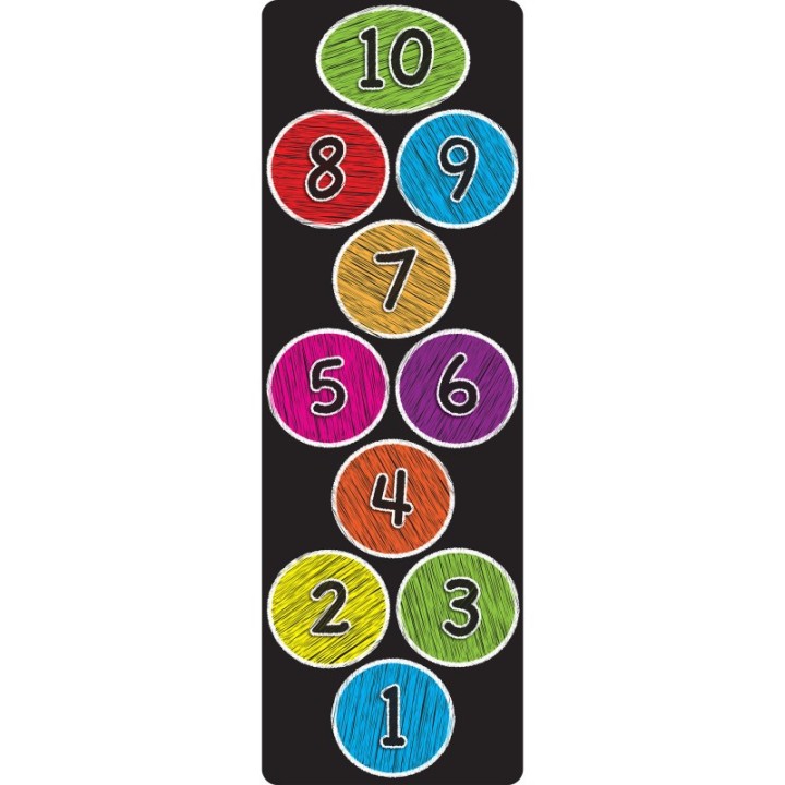 Ashley Productions® Smart Poly™, The Original Fun Mat™, Mat Runner, 15.5" x 47", Numbers 1-10, Colored Chalk Circles