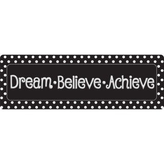 Ashley Productions® The Original Fun Mat™, Mat Runner, 15.5" x 47", Dream Believe, Achieve, Black with White Dots