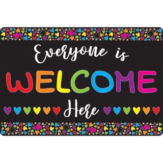 Smart Poly® Welcome Mat with Slip Resistant Backing, 15.5" x 23.5", Everyone is Welcome Here, Hearts