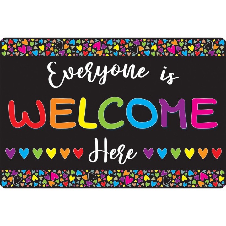 Smart Poly® Welcome Mat with Slip Resistant Backing, 15.5" x 23.5", Everyone is Welcome Here, Hearts