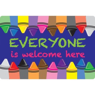 Smart Poly® Welcome Mat with Slip Resistant Backing, 15.5" x 23.5", Crayons, Everyone is Welcome Here