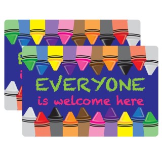 Smart Poly® Welcome Mat with Slip Resistant Backing, 15.5" x 23.5", Crayons, Everyone is Welcome Here, Pack of 2