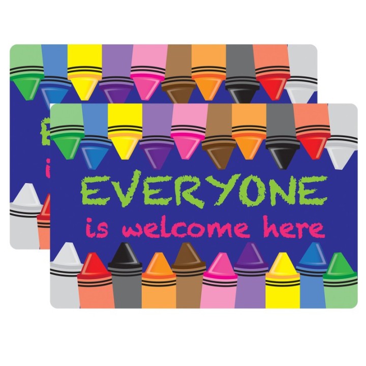 Smart Poly® Welcome Mat with Slip Resistant Backing, 15.5" x 23.5", Crayons, Everyone is Welcome Here, Pack of 2