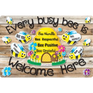 Smart Poly® Welcome Mat with Slip Resistant Backing, 15.5" x 23.5", Bee Hive Theme Values
