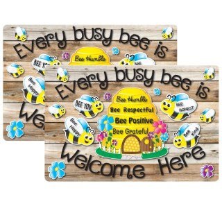 Smart Poly® Welcome Mat with Slip Resistant Backing, 15.5" x 23.5", Bee Hive Theme Values, Pack of 2