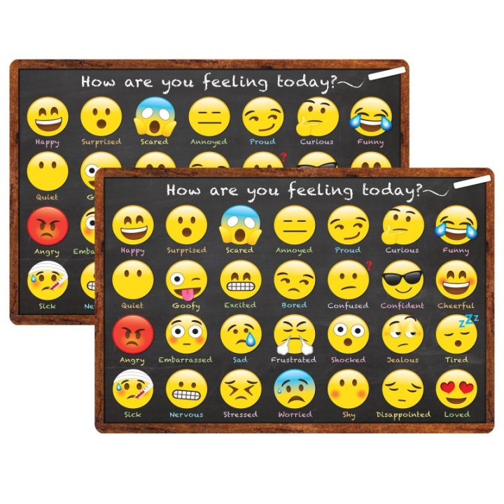 Smart Poly® Welcome Mat with Slip Resistant Backing, 15.5" x 23.5", Emotion Icon Feelings, Pack of 2