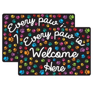 Smart Poly® Welcome Mat with Slip Resistant Backing, 15.5" x 23.5", Paws, Every Paw is Welcome Here, Pack of 2