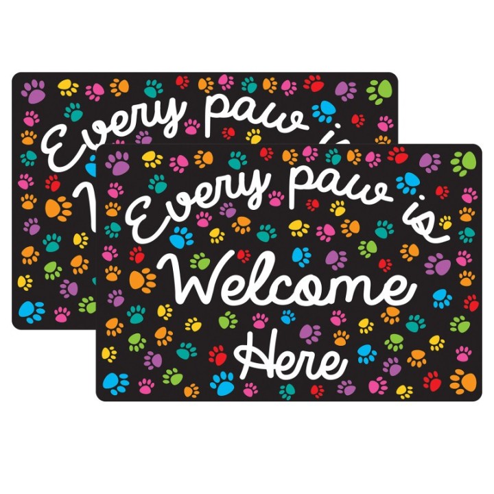 Smart Poly® Welcome Mat with Slip Resistant Backing, 15.5" x 23.5", Paws, Every Paw is Welcome Here, Pack of 2