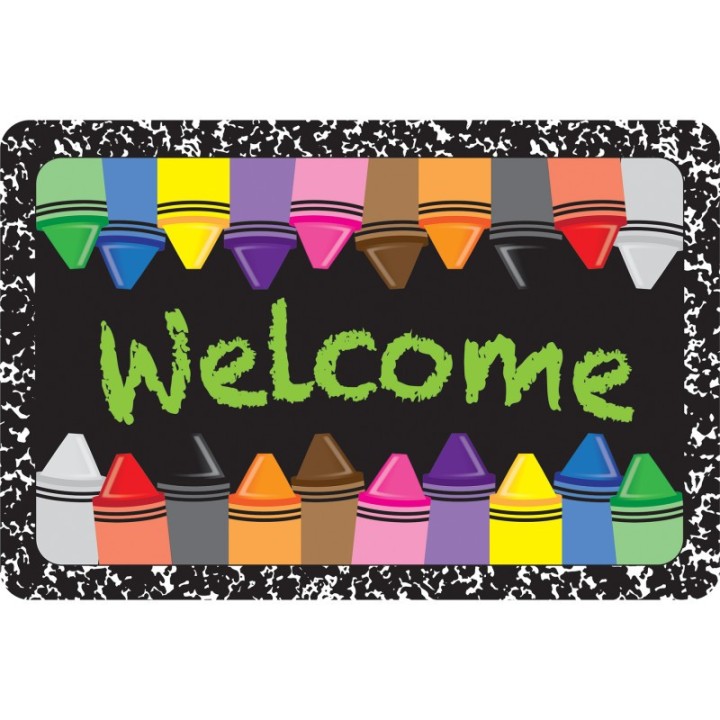 Ashley Productions® The Original Fun Mat™, Welcome Mat, 15.5" x 23.5", Welcome Crayons Composition