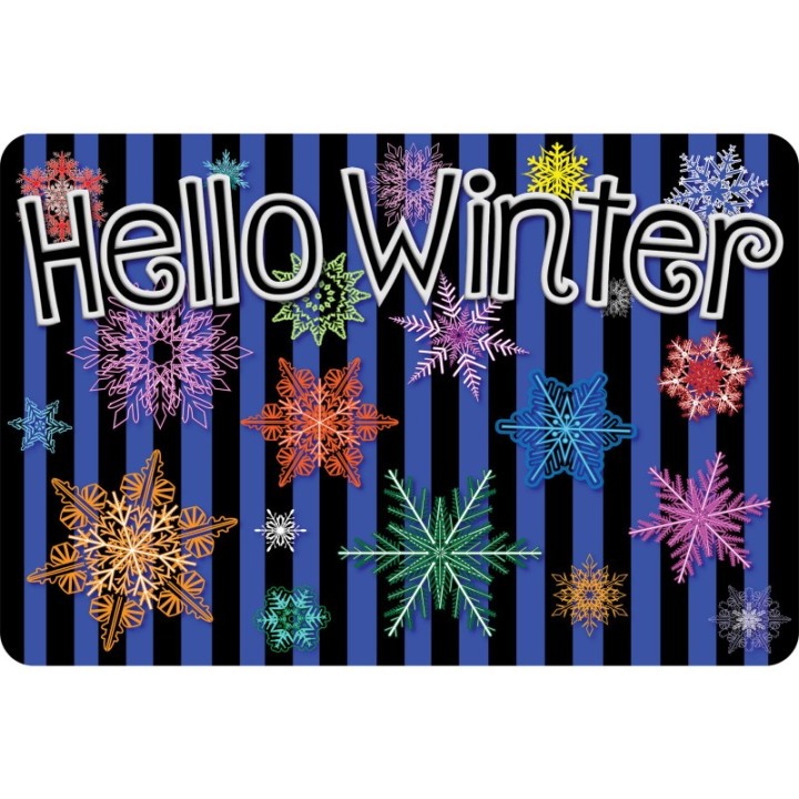 Ashley Productions® The Original Fun Mat™, Welcome Mat, 15.5" x 23.5", Hello Winter Colorful Snowflakes