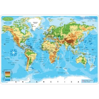 Ashley Productions® Smart Poly™ Learning Mat, 12" x 17", Double-Sided, World Physical Map
