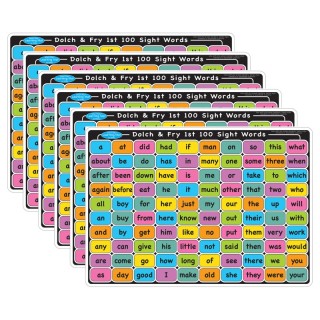 Ashley Productions® Smart Poly™ Learning Mat, 12" x 17", Double-Sided, Sight Words 1st & 2nd 100, Pack of 6