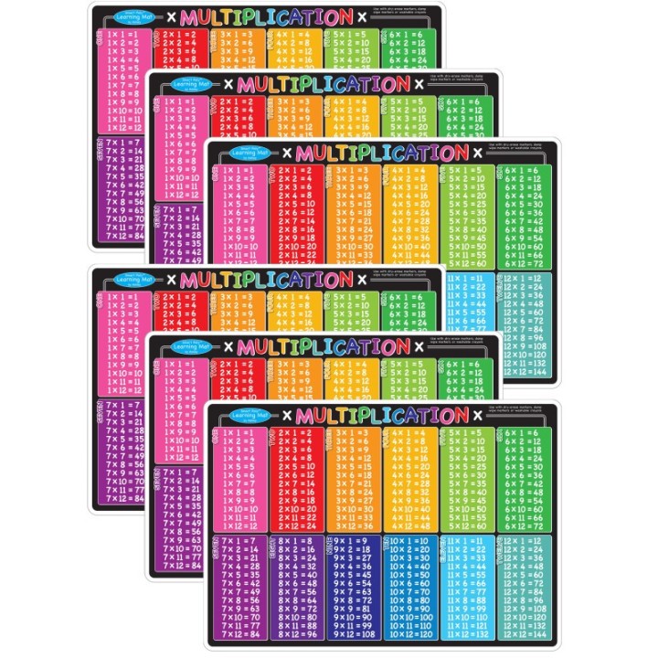 Ashley Productions® Smart Poly™ Learning Mat, 12" x 17", Double-Sided, Multiplication, Pack of 6