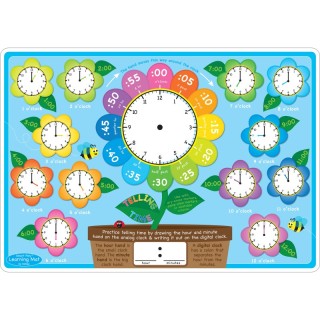 Ashley Productions® Smart Poly™ Learning Mat, 12" x 17", Double-Sided, Telling Time