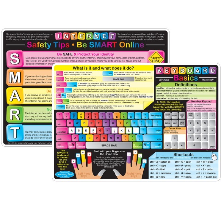 Ashley Productions® Smart Poly™ Learning Mat, 12" x 17", Double-Sided, Keyboard Basics & Internet Safety