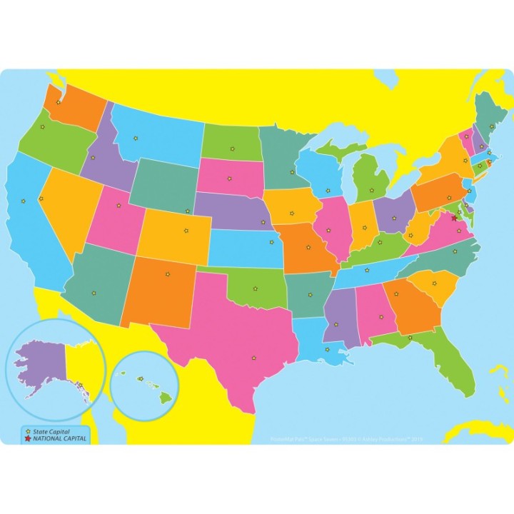 Ashley Productions® Smart Poly® Single Sided PosterMat Pals® Space Savers, US Map, 13" x 9.5"