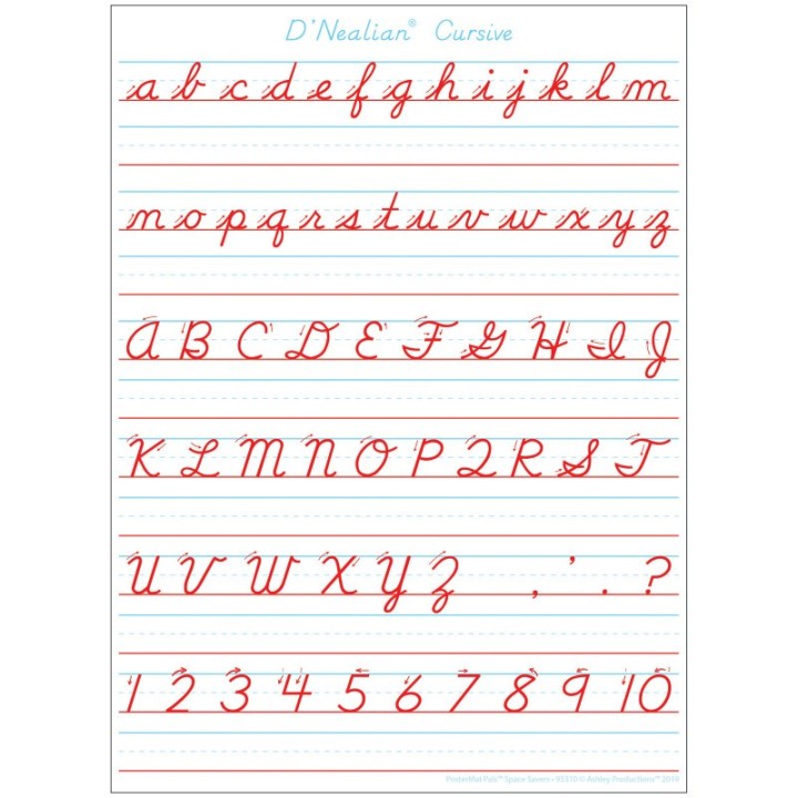 Ashley Productions® Smart Poly® Single Sided PosterMat Pals® Space Savers, D'Nealian Cursive Handwriting, 13" x 9.5"