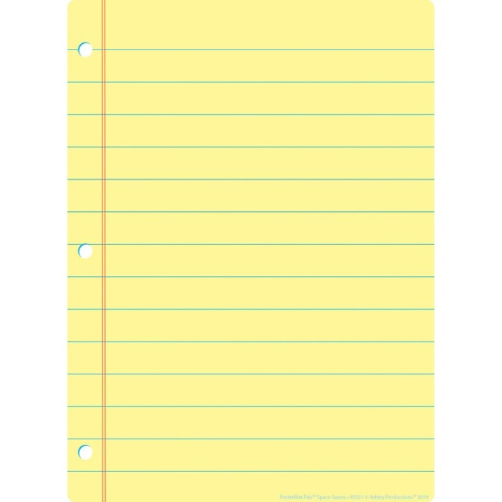 Ashley Productions® Smart Poly® Single Sided PosterMat Pals® Space Savers, Yellow Notebook Paper, 13" x 9.5"