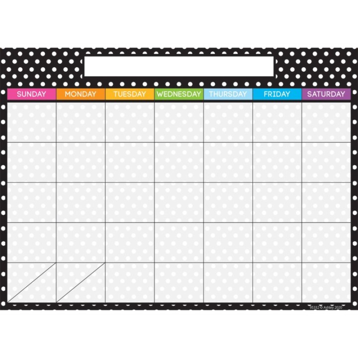 Ashley Productions® Smart Poly® PosterMat Pals™ Space Savers, 13" x 9-1/2", BW Dots Calendar