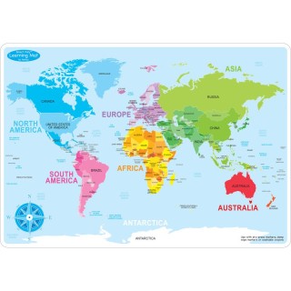 Ashley Productions® Smart Poly™ Learning Mats, 12" x 17", Double-Sided, World Basic Map, Pack of 10
