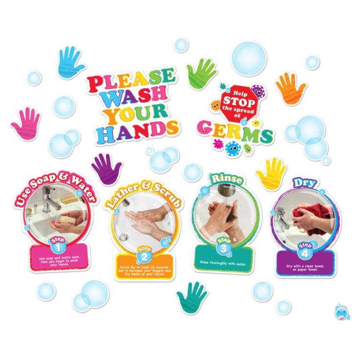 Ashley Productions® Healthy Bubbles™ Smart Poly™ Mini Bulletin Board Set Washing Your Hands Set, 36 Pieces