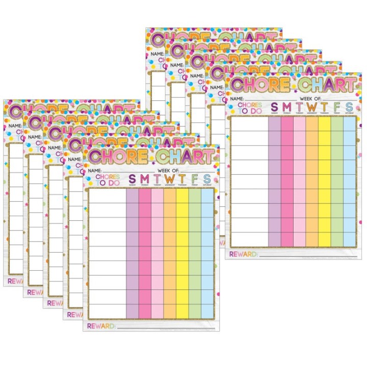 Ashley Productions® Smart Poly® PosterMat Pals™ Space Savers, 13" x 9-1/2", Chores Confetti Style, Pack of 10