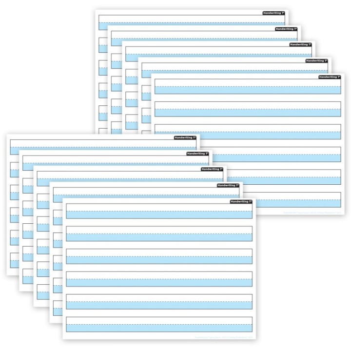 Ashley Productions® Smart Poly® PosterMat Pals™ Space Savers, 13" x 9-1/2", 1" Handwriting Highlighted Blue, Pack of 10