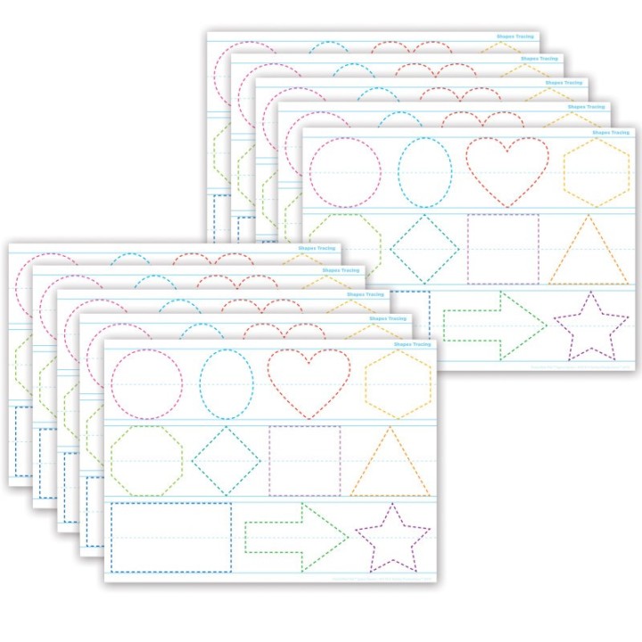 Ashley Productions® Smart Poly® PosterMat Pals™ Space Savers, 13" x 9-1/2", Shapes Tracing, Pack of 10