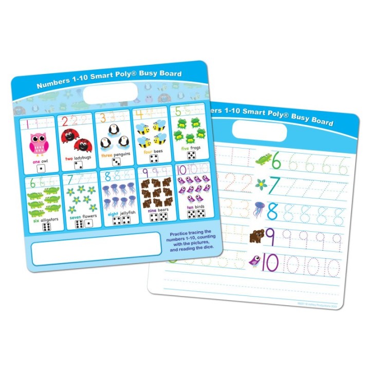 Ashley Productions® Smart Poly® Educational Activity Busy Board, Dry Erase with Marker, 10-3/4" x 10-3/4", Numbers 1 to 10