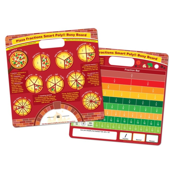 Ashley Productions® Smart Poly® Educational Activity Busy Board, Dry Erase with Marker, 10-3/4" x 10-3/4", Pizza Fractions