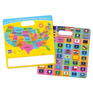 Ashley Productions® Smart Poly® Educational Activity Busy Board, Dry Erase with Marker, 10-3/4" x 10-3/4", US Map/ State Flags