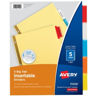 Avery® Big Tab™ Insertable Dividers, Buff Paper, 5-Tab Set, Multicolor