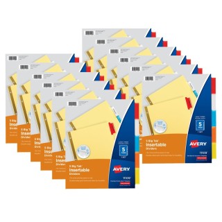 Avery® Big Tab™ Insertable Dividers, Buff Paper, 5-Tab Set, Multicolor, 12 Sets