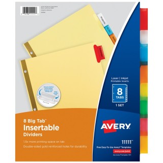 Avery® Big Tab™ Insertable Dividers, Buff Paper, 8-Tab Set, Multicolor