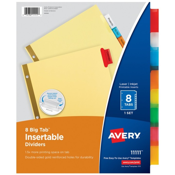 Avery® Big Tab™ Insertable Dividers, Buff Paper, 8-Tab Set, Multicolor