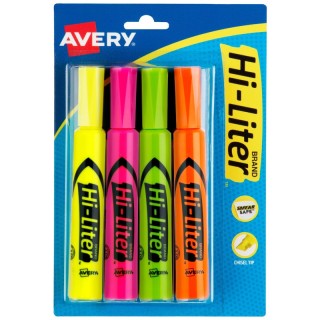 Avery® Hi-Liter® Desk-Style Highlighters, Assorted Colors, Smear Safe™, Nontoxic, 4 Highlighters