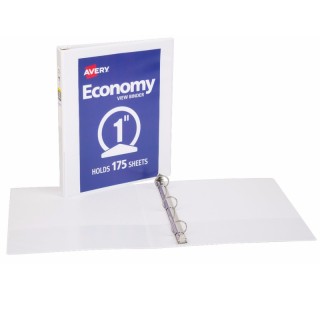 Avery® Economy View Binder, 1" Round Rings, 175-Sheet Capacity, White