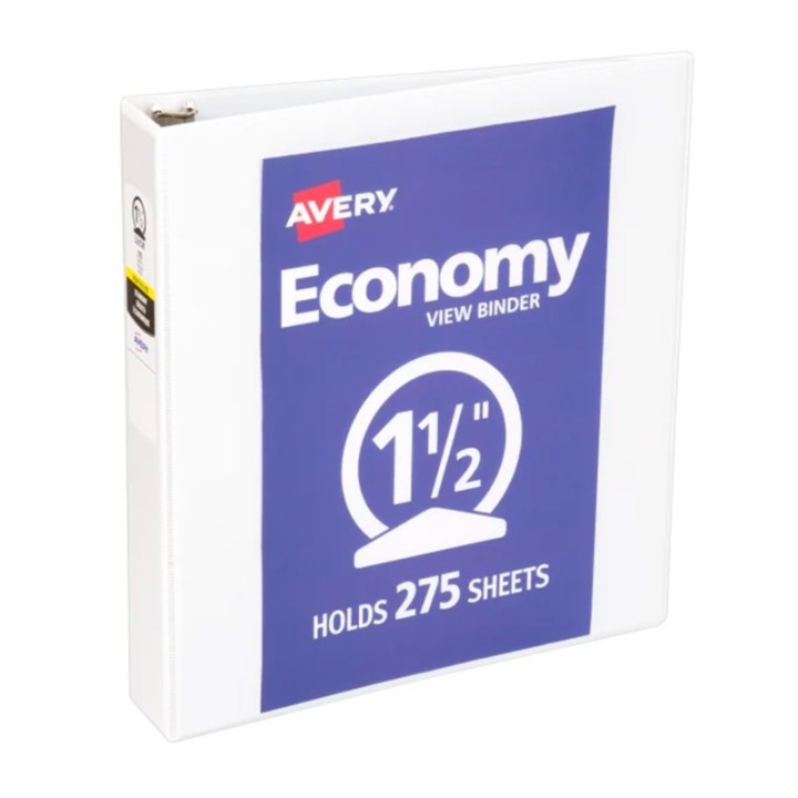 Avery® Economy View Binder, 1.5" Round Rings, 275-Sheet Capacity, White