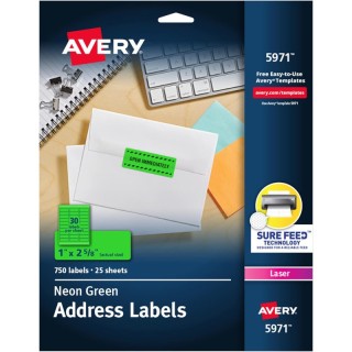 Avery® High-Visibility Labels, Permanent Adhesive, Neon Green, 1" x 2-5/8", 750 Labels