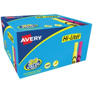Avery® Hi-Liter® Pink and Yellow Highlighters, Desk Style, Chisel Tip, 24 Total
