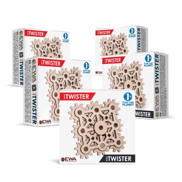 EWA Eco-Wood-Art Twister Maxi Fidget, 3D Wooden STEM Building Kit, Pack of 5