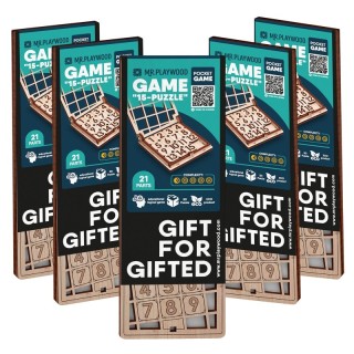 Mr.PLAYWOOD Fifteen Game 15 Wooden STEM Puzzles, Pack of 5