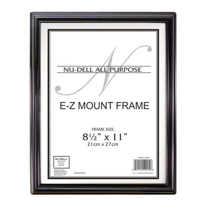 NuDell EZ Mount Document Frame, Black Plastic, 8.5x11 in