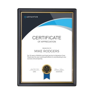 NuDell EZ Mount Document Frame, Black & Gold Plastic, 8x10 in